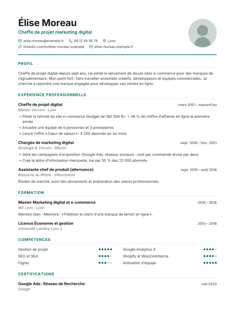 Aperçu du modèle de CV Classique