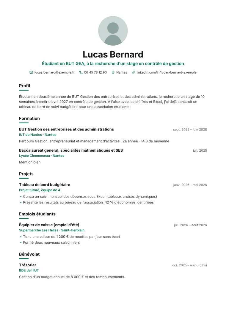 Aperçu du modèle de CV Étudiant